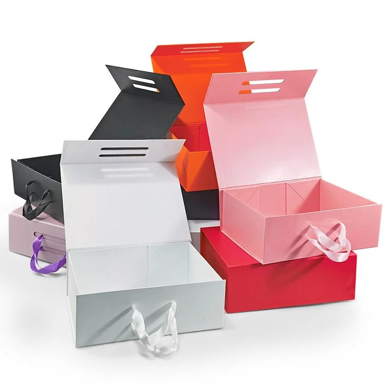 Rigid Paper Tote Portable Flip Folding Clothing Shoes Box with Magnetic Lid